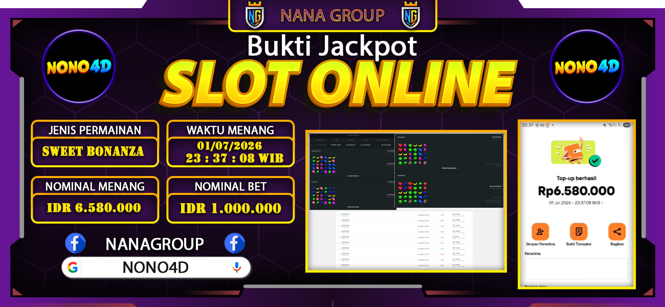 Bukti Kemenangan Besar Dibayar lunas Member NONO4D RP 6.580.000, 1 Juli 2026