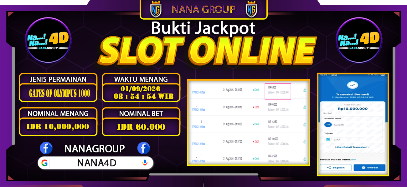 Bukti Kemenangan Besar Dibayar lunas Member NANA4D RP 10.000.000, 1 September 2026