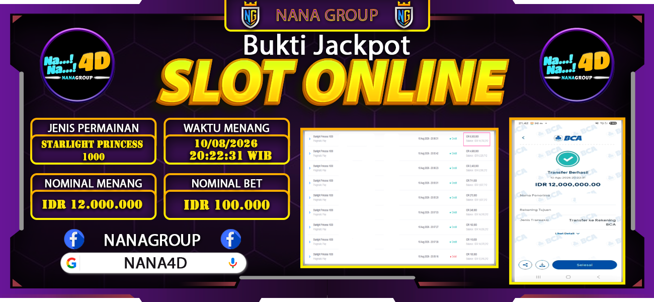 Bukti Kemenangan Besar Dibayar lunas Member NANA4D RP 12.000.000, 10 Agustus 2026