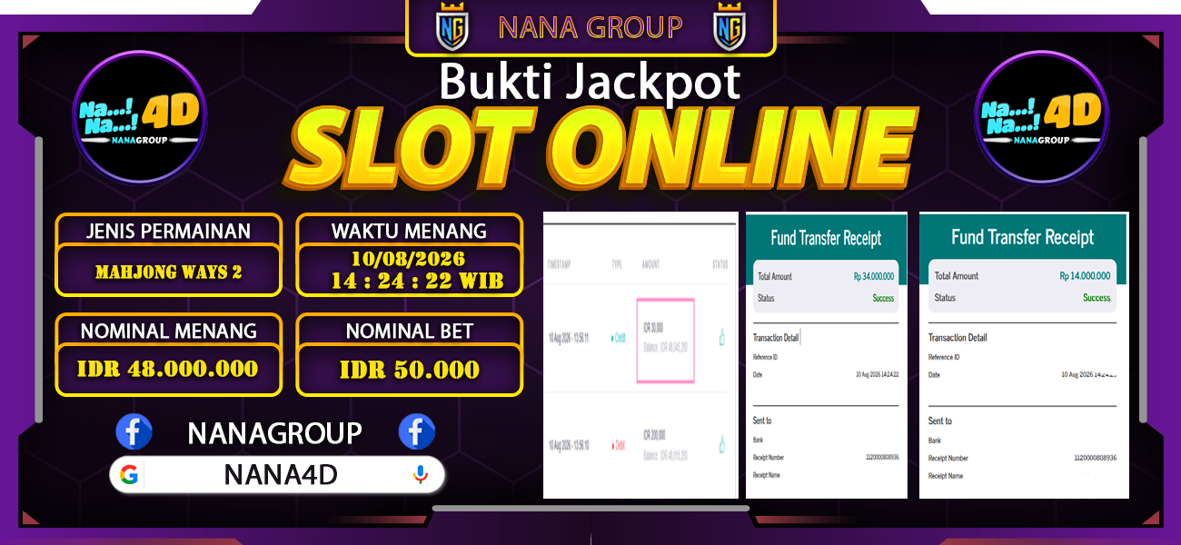 Bukti Kemenangan Besar Dibayar lunas Member NANA4D RP 48.000.000, 10 Agustus 2026