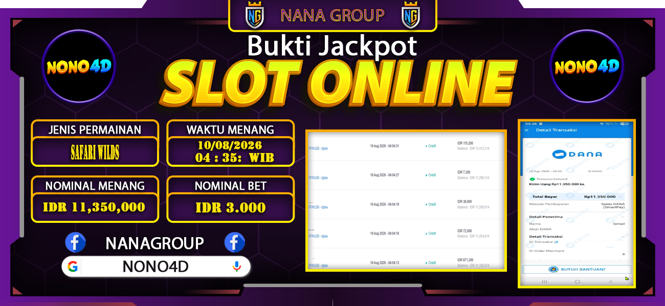 Bukti Kemenangan Besar Dibayar lunas Member NONO4D RP 11.350.000, 10 Agustus 2026