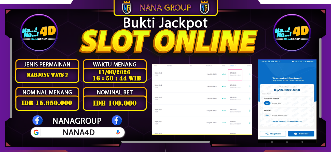 Bukti Kemenangan Besar Dibayar lunas Member NANA4D RP 15.950.000, 11 Agustus 2026