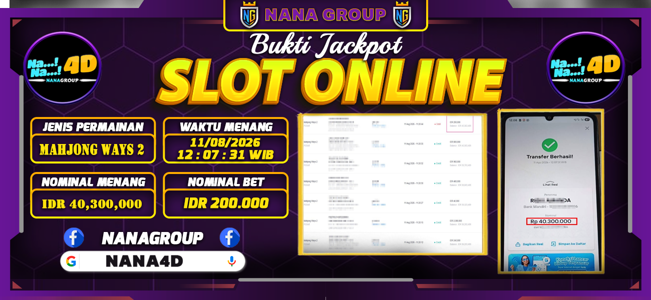 Bukti Kemenangan Besar Dibayar lunas Member NANA4D RP 40.300.000, 11 Agustus 2026