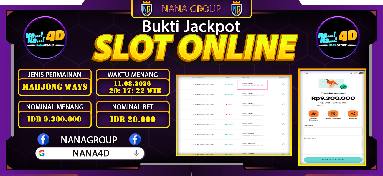 Bukti Kemenangan Besar Dibayar lunas Member NANA4D RP 9.300.000, 11 Agustus 2026