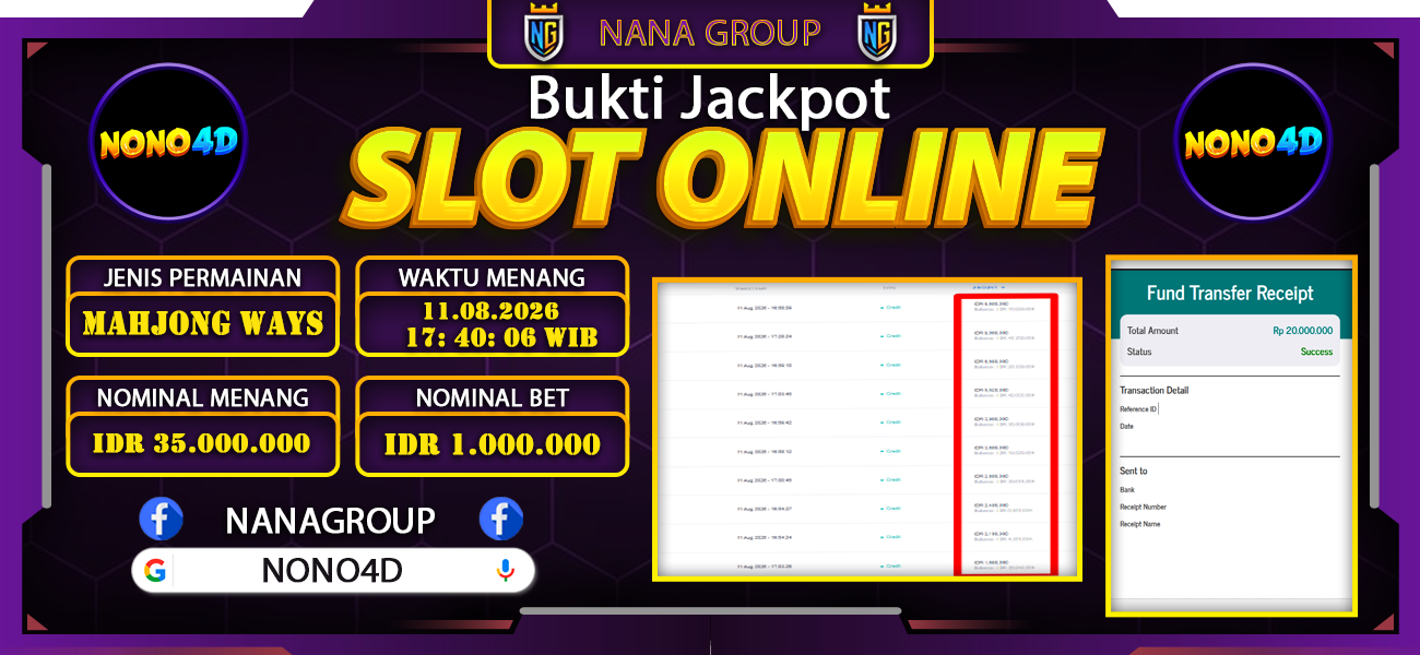 Bukti Kemenangan Besar Dibayar lunas Member NONO4D RP 35.000.000, 11 Agustus 2026