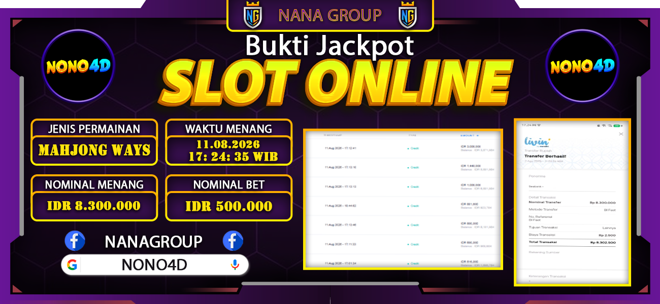 Bukti Kemenangan Besar Dibayar lunas Member NONO4D RP 8.300.000, 11 Agustus 2026