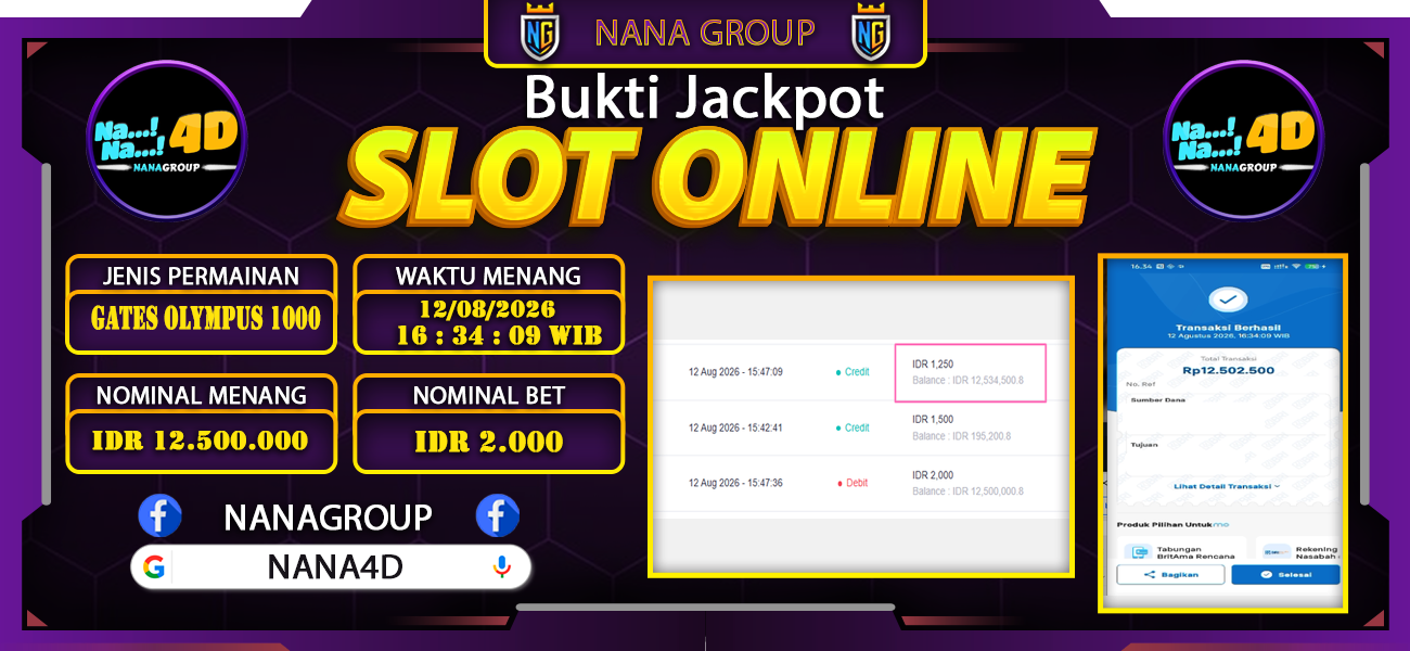 Bukti Kemenangan Besar Dibayar lunas Member NANA4D RP 12.500.000, 12 Agustus 2026