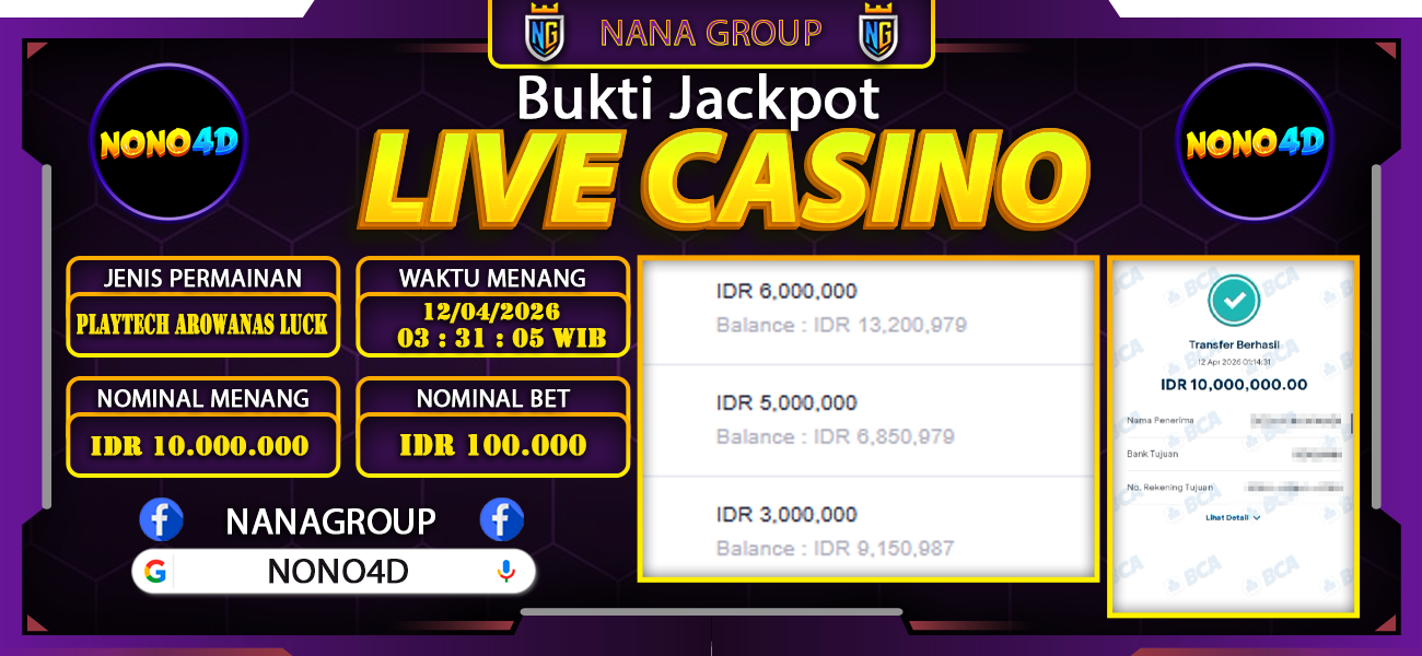 Bukti Kemenangan Besar Dibayar lunas Member NONO4D RP 10.000.000, 12 April 2026