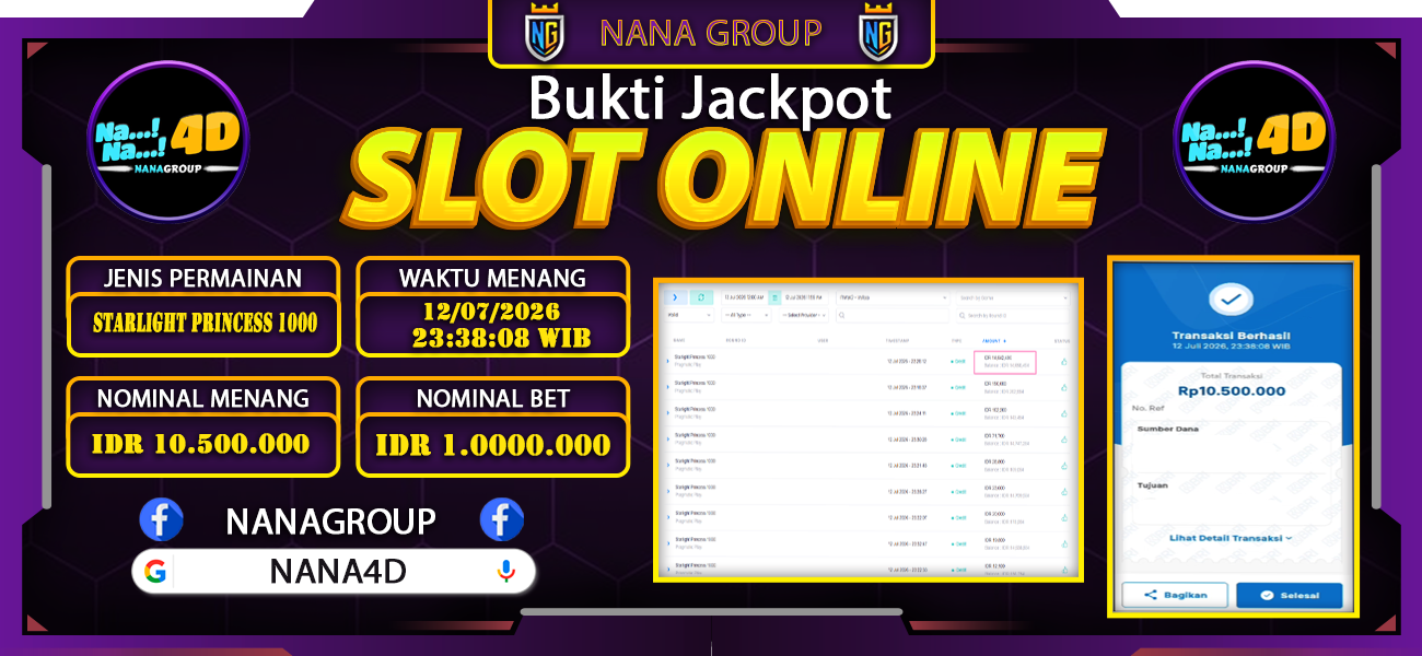 Bukti Kemenangan Besar Dibayar lunas Member NANA4D RP 10.500.000, 12 Juli 2026