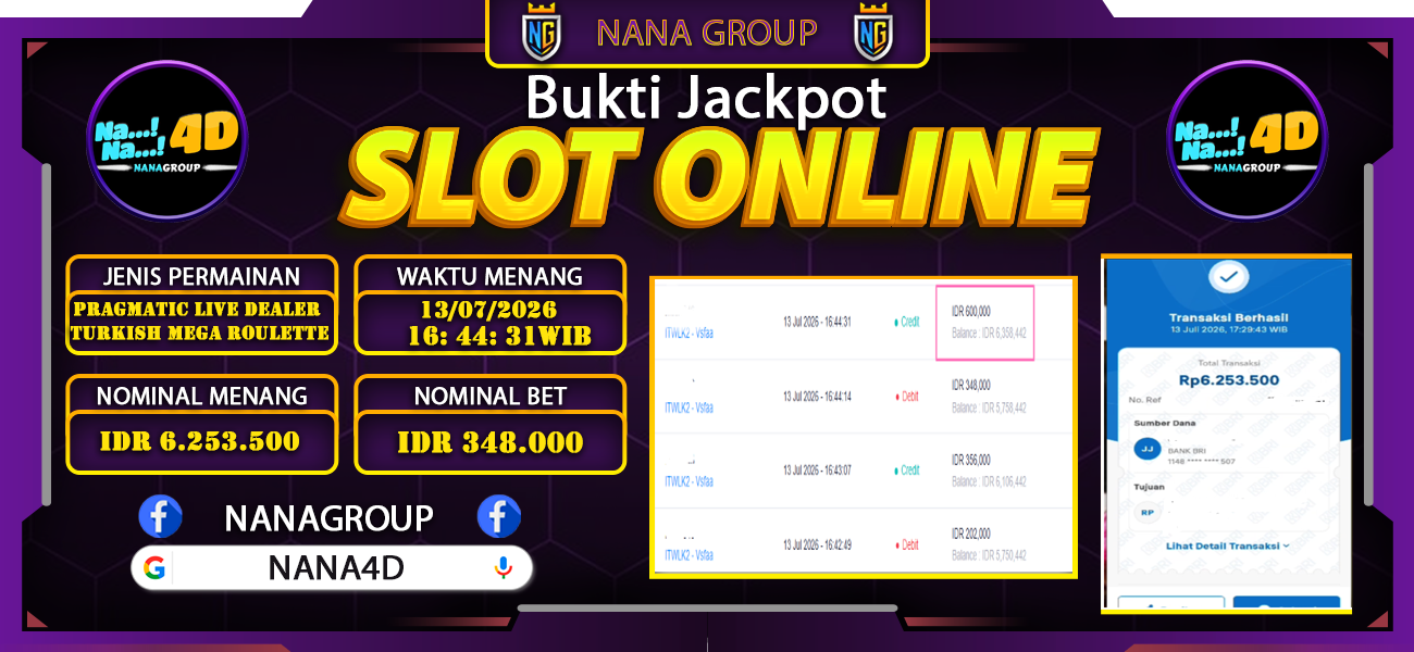 Bukti Kemenangan Besar Dibayar lunas Member NANA4D RP 6.251.000, 13 Juli 2026