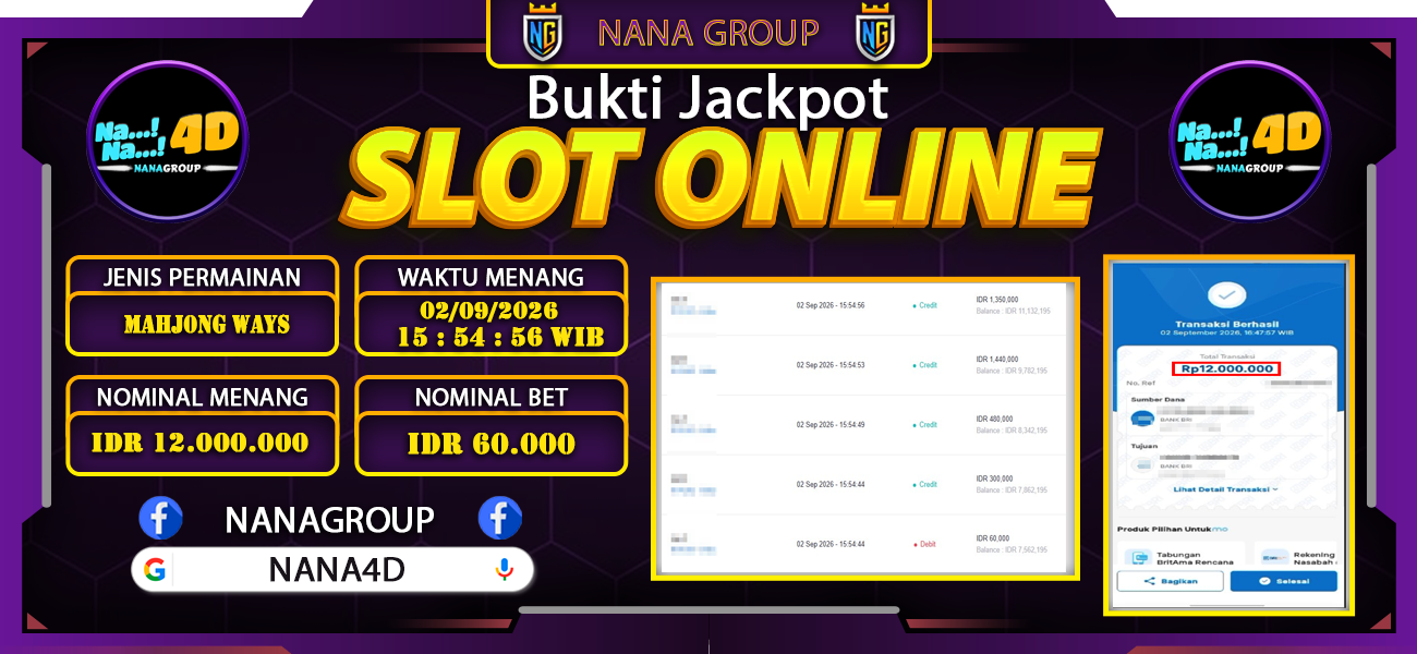Bukti Kemenangan Besar Dibayar lunas Member NANA4D RP 12.000.000, 2 September 2026