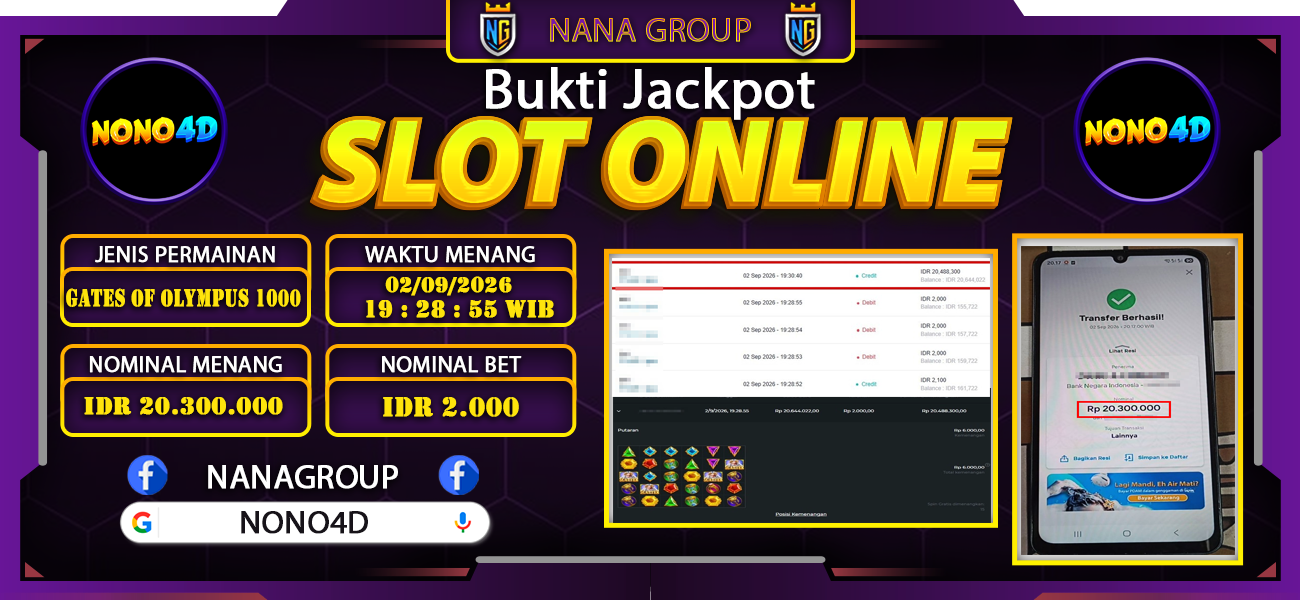 Bukti Kemenangan Besar Dibayar lunas Member NONO4D RP 20.300.000, 2 September 2026