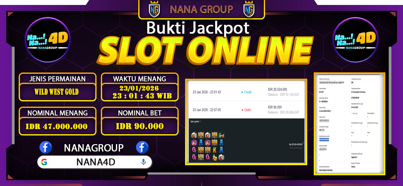 Bukti Kemenangan Besar Dibayar lunas Member NANA4D RP 47.000.000, 24 Januari 2026