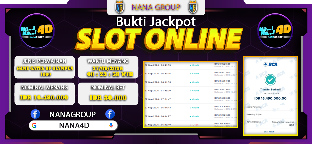 Bukti Kemenangan Besar Dibayar lunas Member NANA4D RP 16.490.000, 27 September 2026
