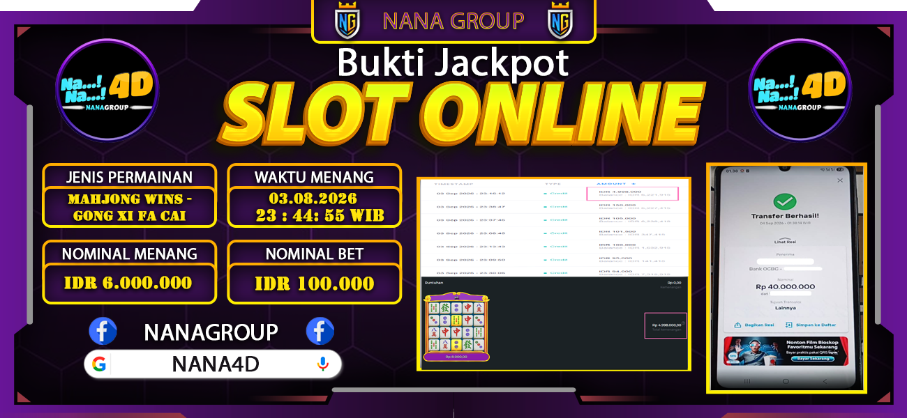 Bukti Kemenangan Besar Dibayar lunas Member NANA4D RP 6.000.000, 3 September 2026