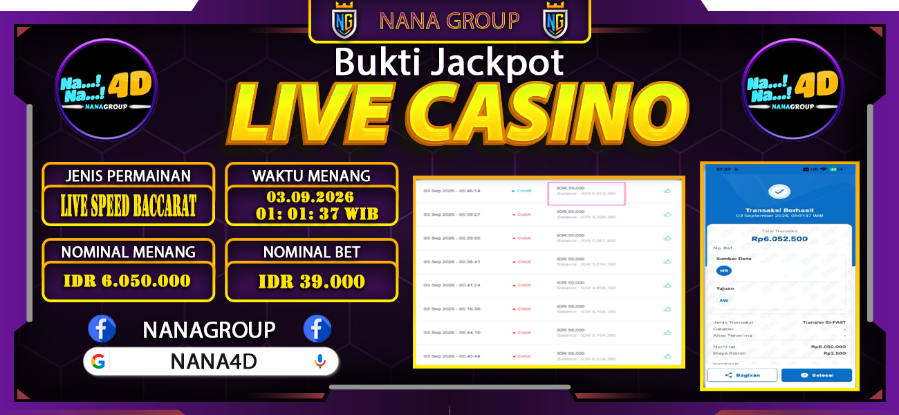 Bukti Kemenangan Besar Dibayar lunas Member NANA4D RP 6.050.000, 3 September 2026
