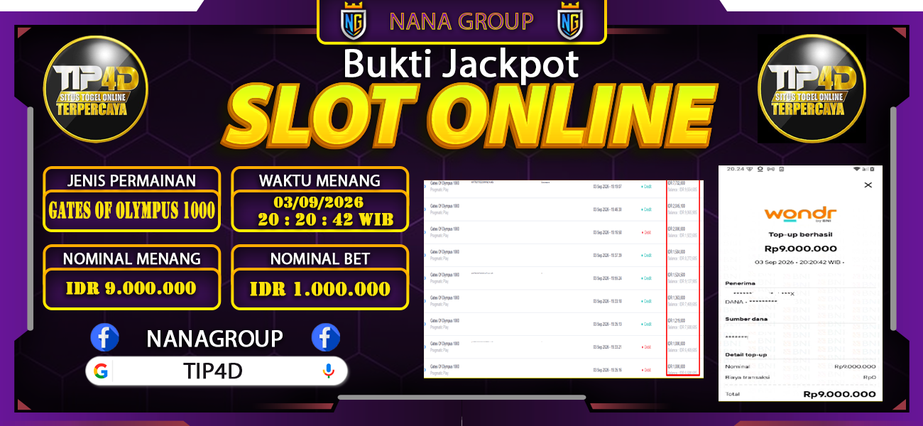 Bukti Kemenangan Besar Dibayar lunas Member TIP4D RP 9.000.000, 3 September 2026