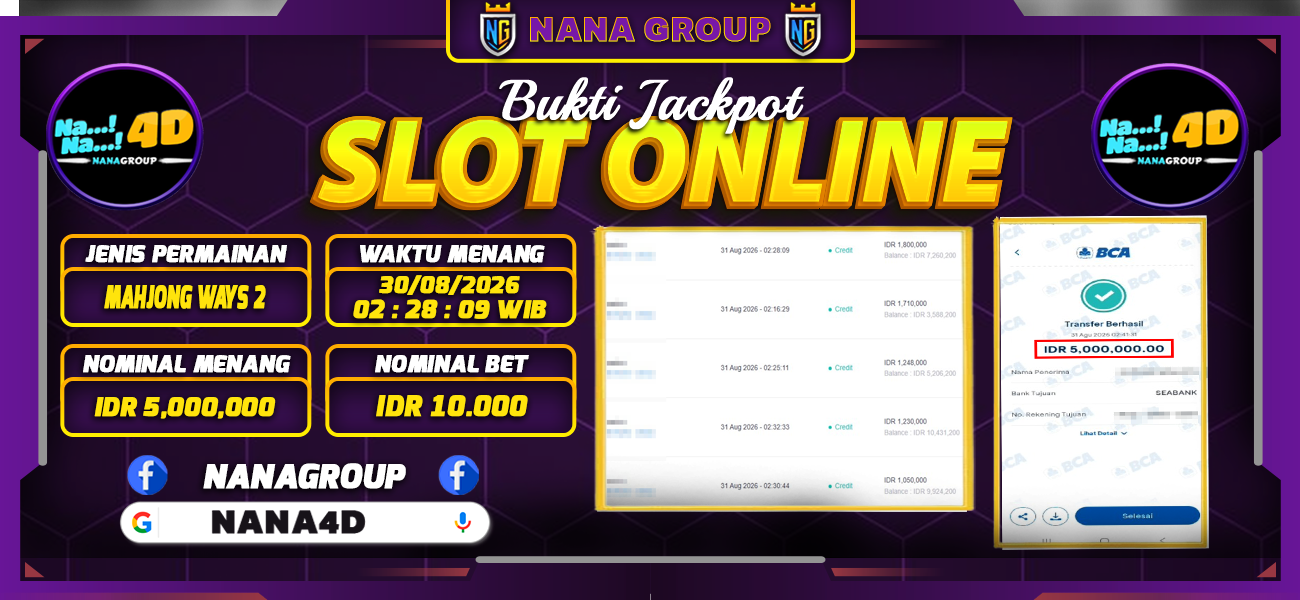 Bukti Kemenangan Besar Dibayar lunas Member NANA4D RP 5.000.000, 31 Agustus 2026