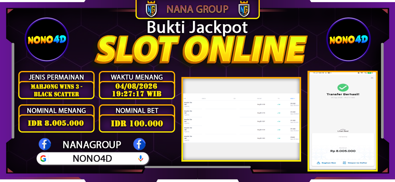 Bukti Kemenangan Besar Dibayar lunas Member NONO4D RP 8.005.000, 4 Agustus 2026
