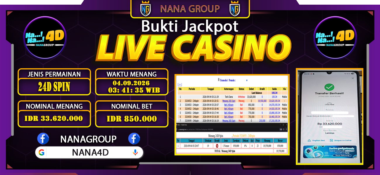 Bukti Kemenangan Besar Dibayar lunas Member NANA4D RP 33.620.000, 4 September 2026