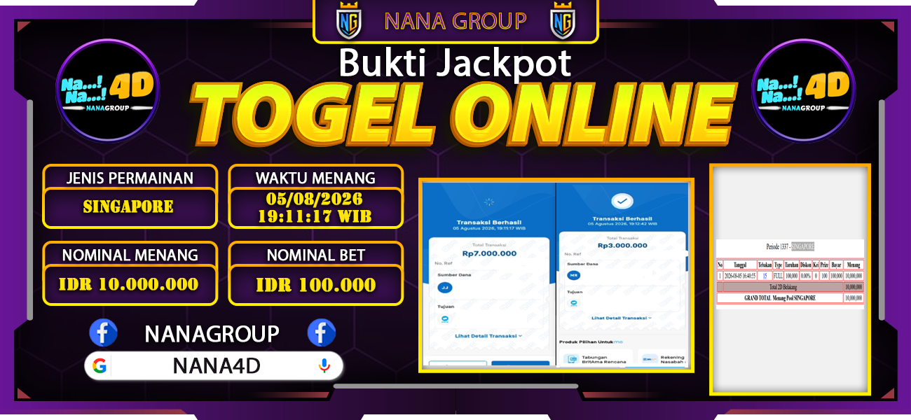 Bukti Kemenangan Besar Dibayar lunas Member NANA4D RP 10.000.000, 5 Agustus 2026
