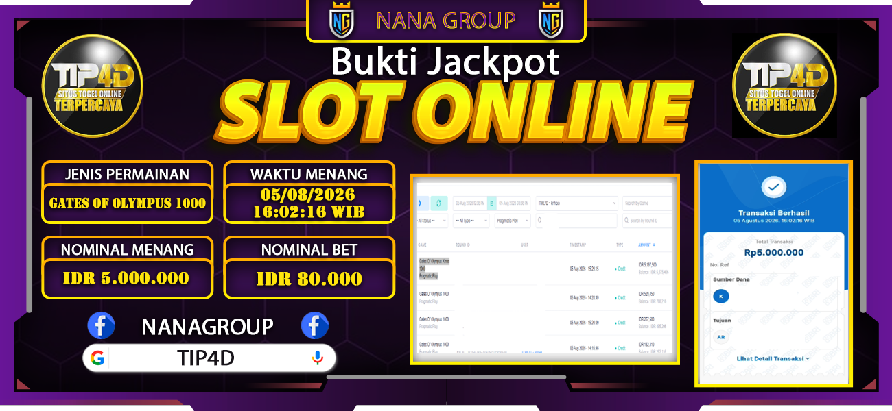 Bukti Kemenangan Besar Dibayar lunas Member TIP4D RP 5.000.000, 5 Agustus 2026