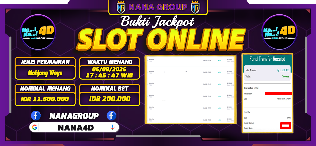 Bukti Kemenangan Besar Dibayar lunas Member NANA4D RP 11.500.000, 5 September 2026
