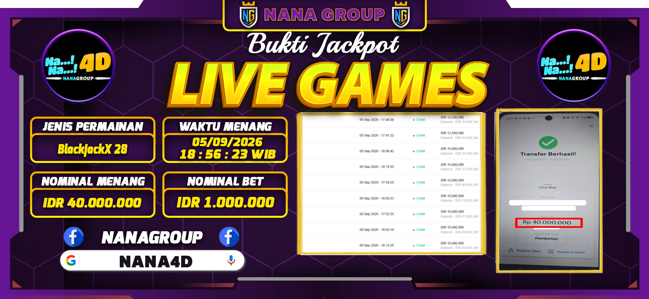 Bukti Kemenangan Besar Dibayar lunas Member NANA4D RP 40.000.000, 5 September 2026