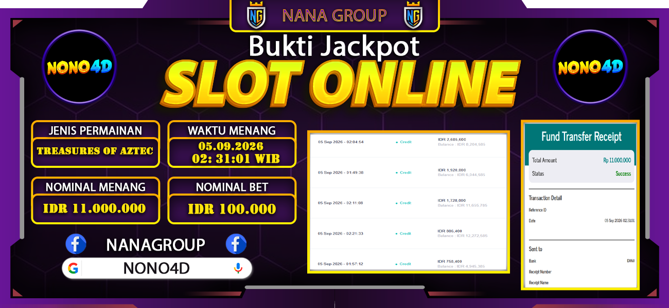 Bukti Kemenangan Besar Dibayar lunas Member NONO4D RP 11.000.000, 5 September 2026