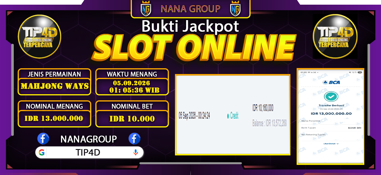 Bukti Kemenangan Besar Dibayar lunas Member TIP4D RP 13.000.000, 5 September 2026