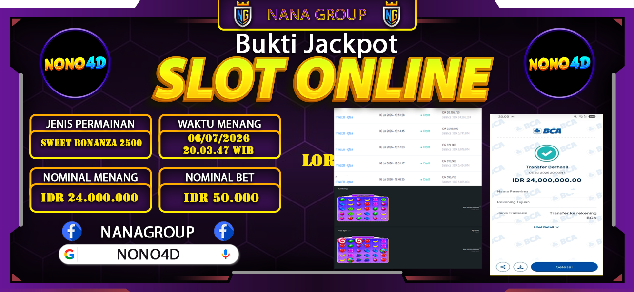 Bukti Kemenangan Besar Dibayar lunas Member NONO4D RP 24.000.000, 6 Juli 2026