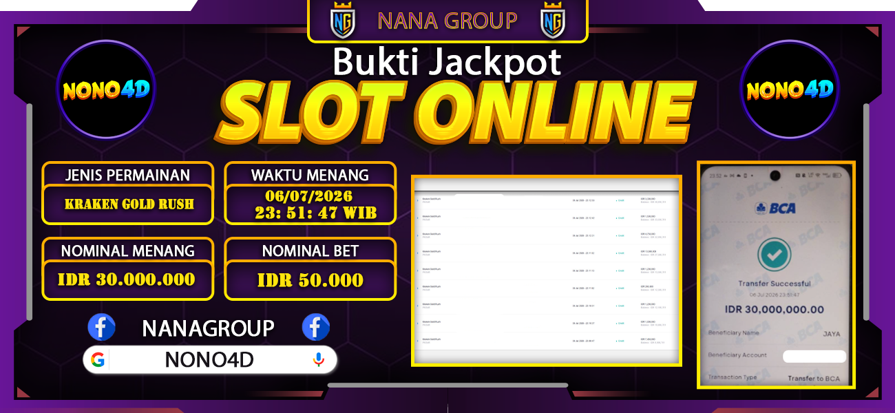 Bukti Kemenangan Besar Dibayar lunas Member NONO4D RP 30.000.000, 6 Juli 2026