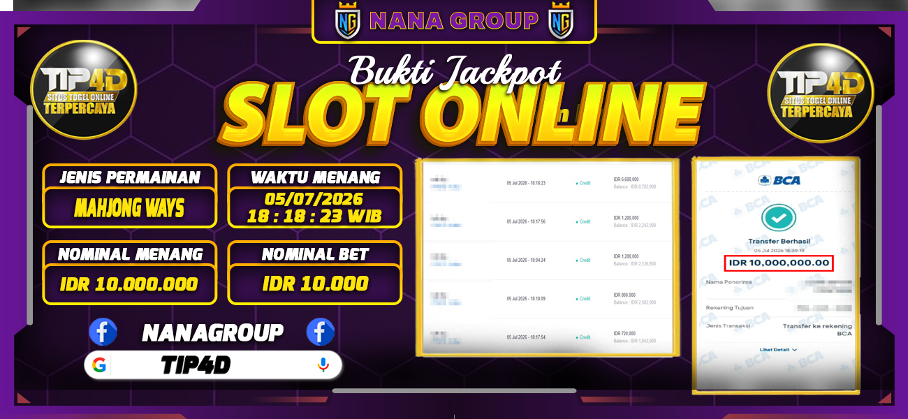 Bukti Kemenangan Besar Dibayar lunas Member TIP4D RP 10.000.000, 6 Juli 2026