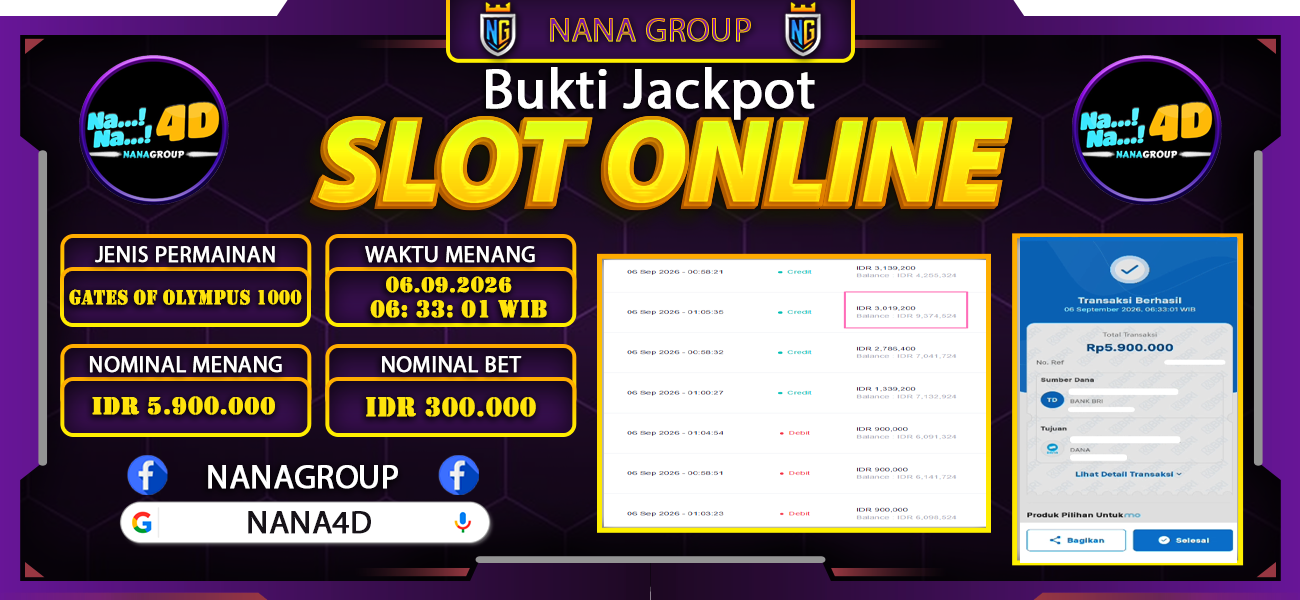 Bukti Kemenangan Besar Dibayar lunas Member NANA4D RP 5.900.000, 6 September 2026