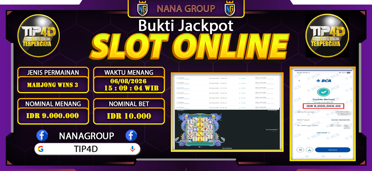 Bukti Kemenangan Besar Dibayar lunas Member TIP4D RP 9.000.000, 7 September 2026
