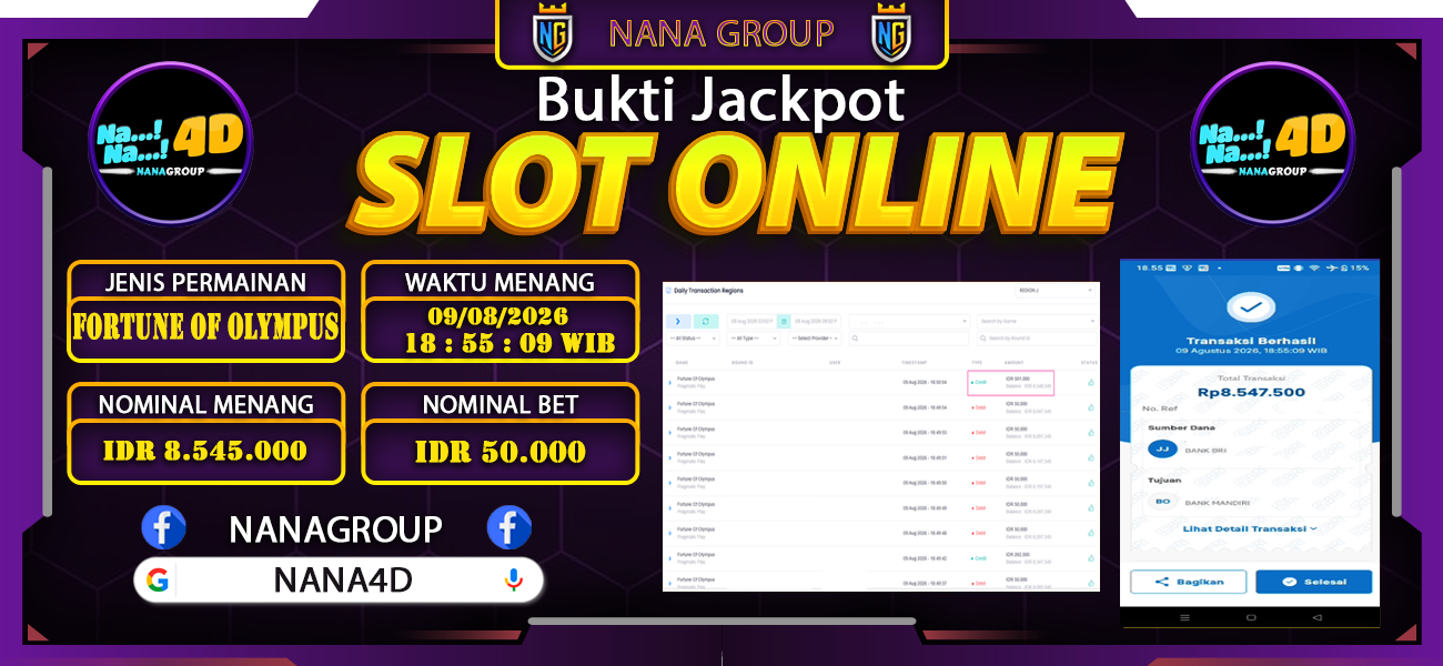 Bukti Kemenangan Besar Dibayar lunas Member NANA4D RP 8.545.000, 9 Agustus 2026